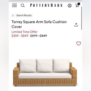 Pottery Barn Sunbrella Slipcover Replacements-Torrey 86” Outdoor Sofa- brand new